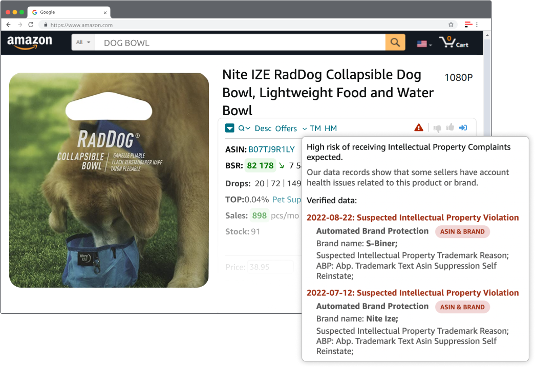 IP Alerts показывает типы нарушений прав интеллектуальной собственности в соответствии с категориями в аккаунте продавца Amazon Seller Central