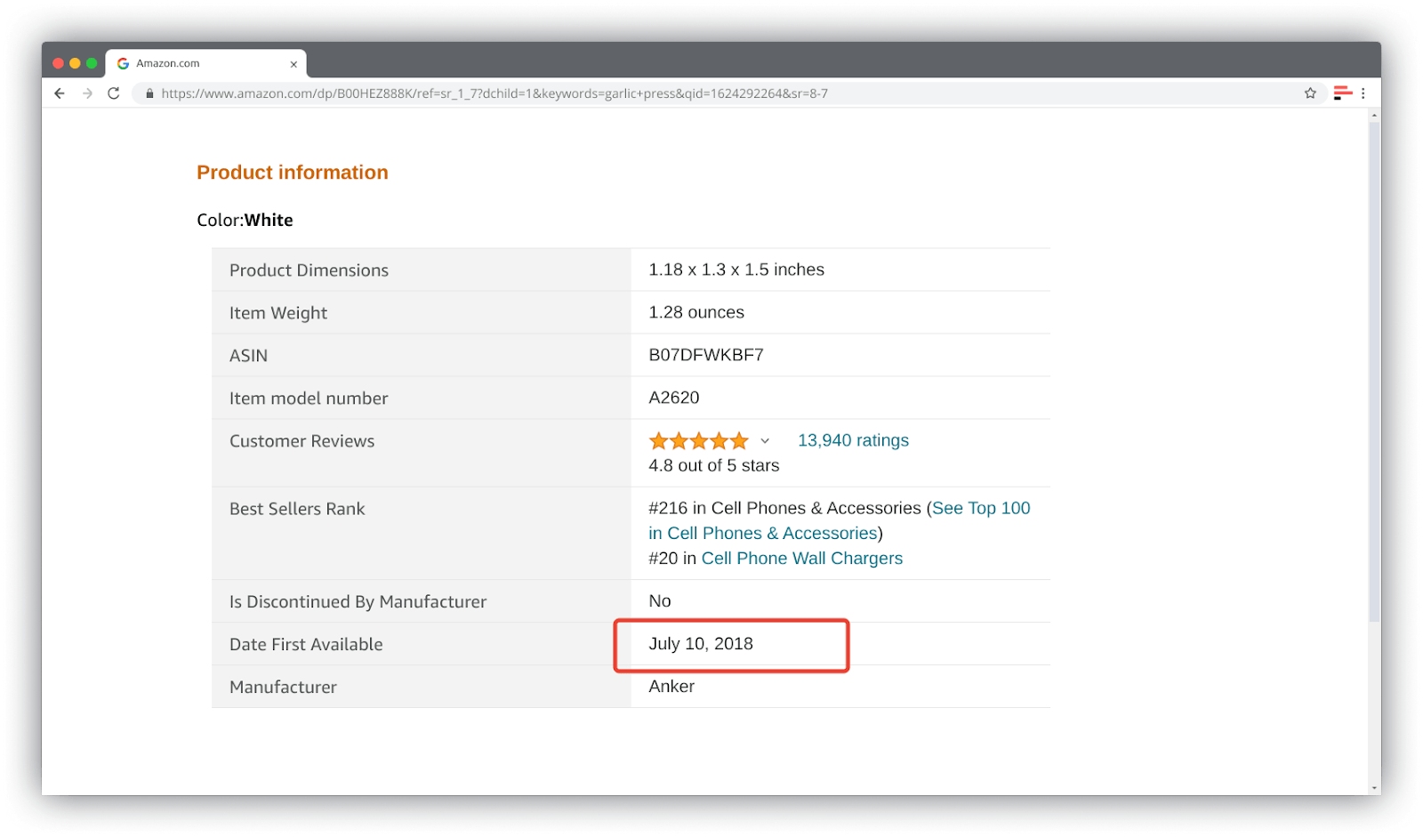 The age of the product page page