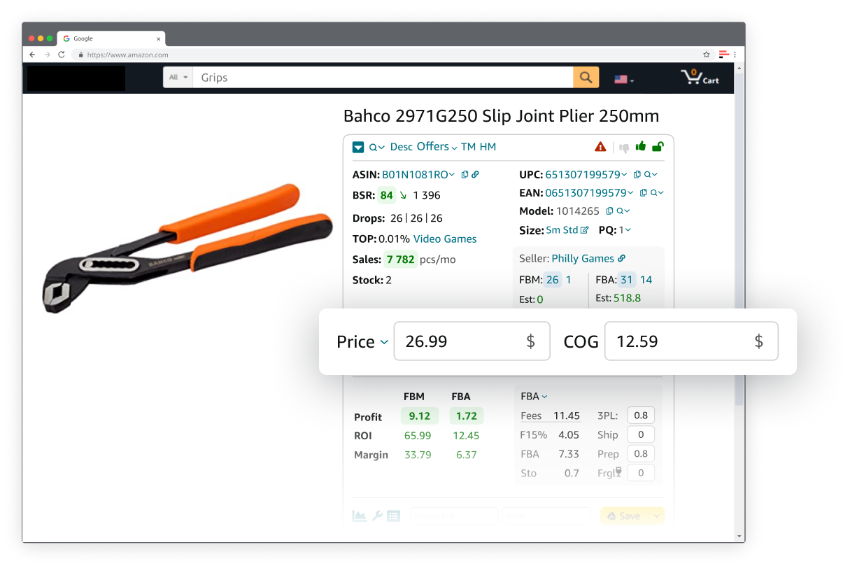 Enlarged Price and COG input fields