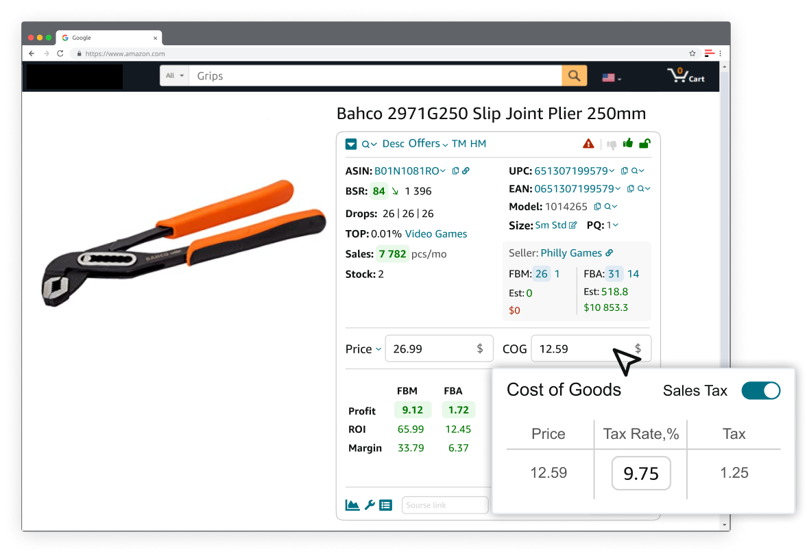 The Sales Tax settings moved to the tooltip