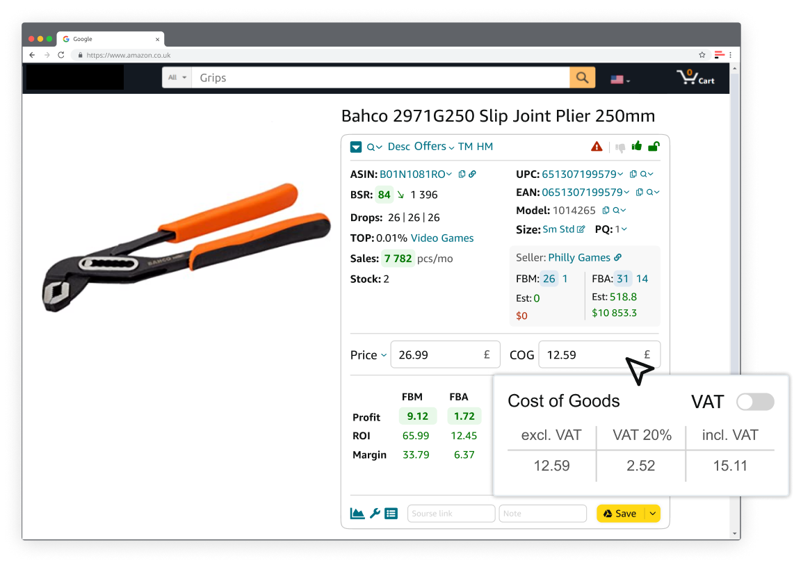 The VAT settings moved to the tooltip