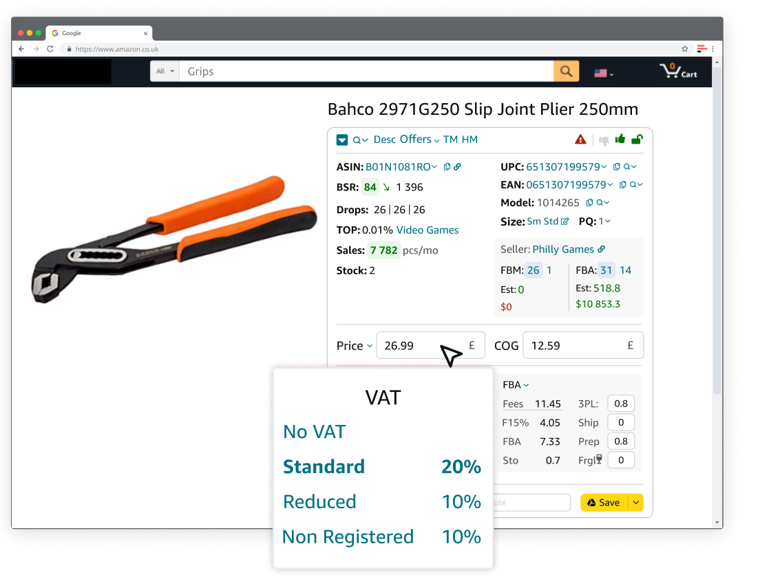 The product VAT settings moved to the tooltip