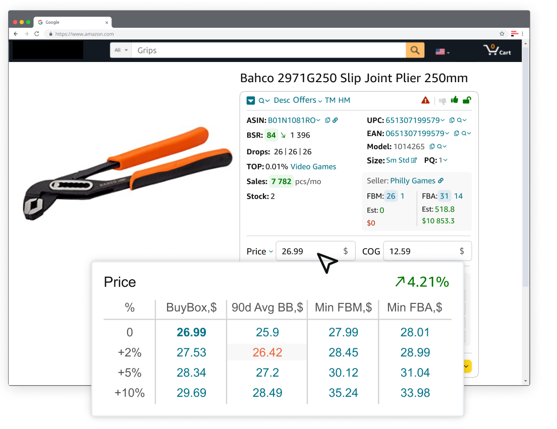 Price picker moved to the dropdown menu