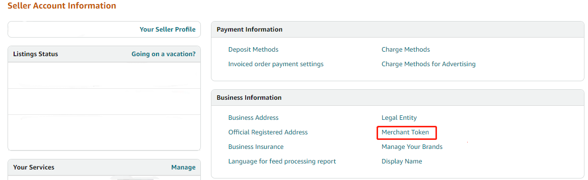 Locating Merchant Token in the Business Information section