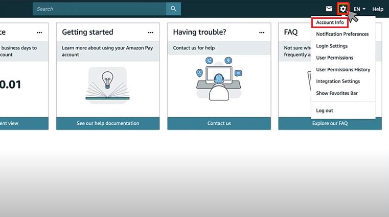 Haga clic en la pestaña Configuración /> Información de la cuenta para configurar un método de depósito