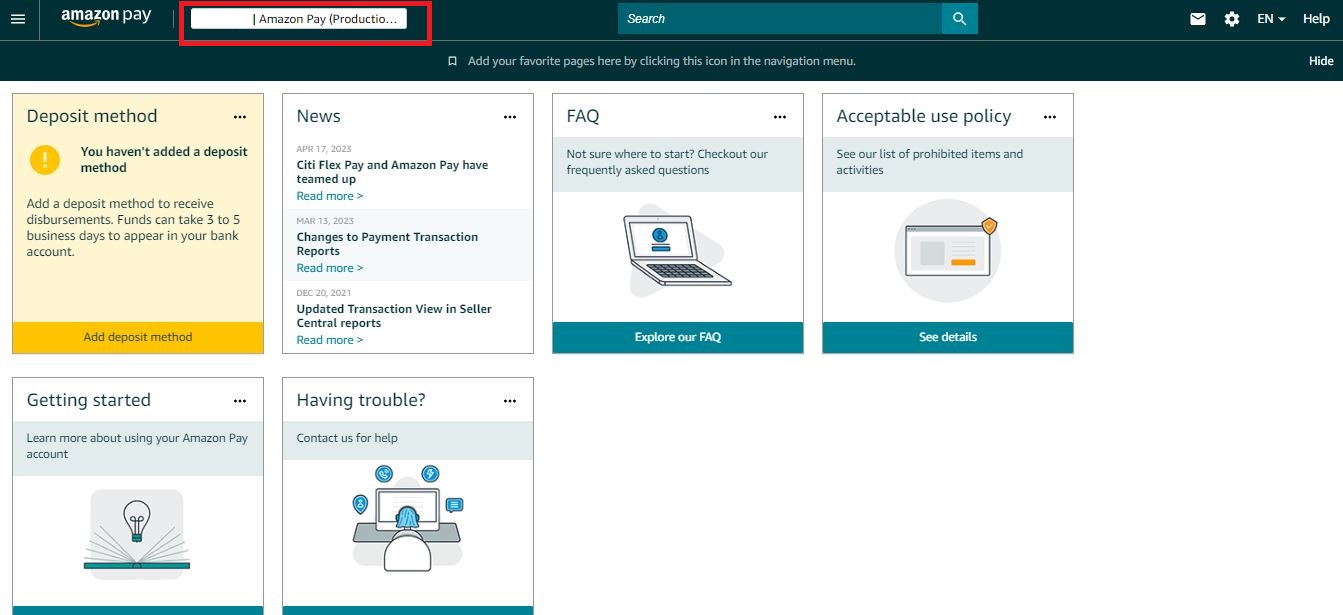 Utilice Amazon Pay (vista de producción) para establecer un método de depósito