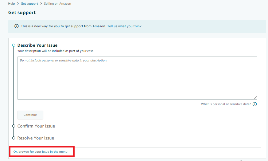 Чтобы сообщить об угонщике Amazon, выберите в меню пункт Browse Your Issue
