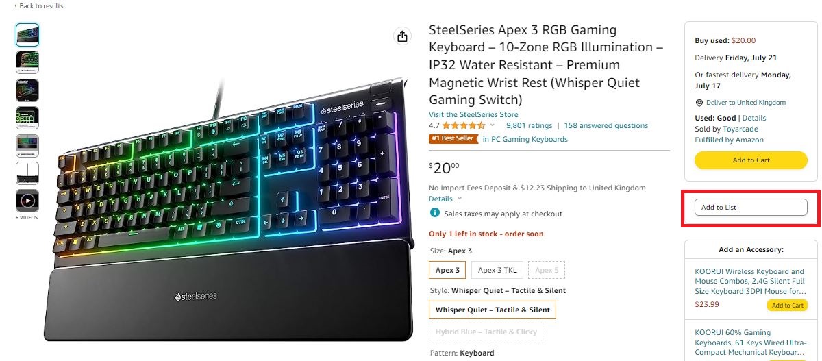 Adding items to Amazon Wish List