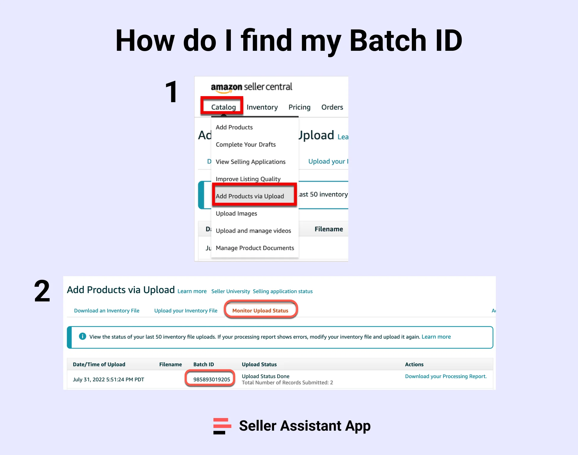 How to find batch ID on Amazon?