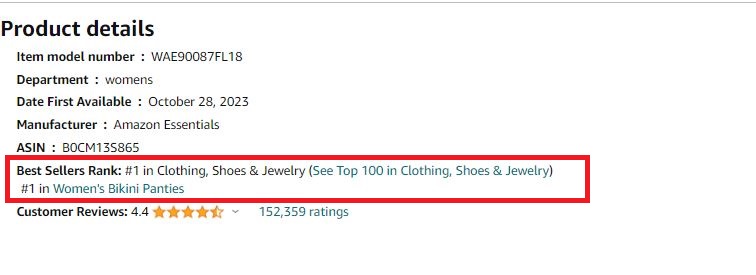 BSR in product details