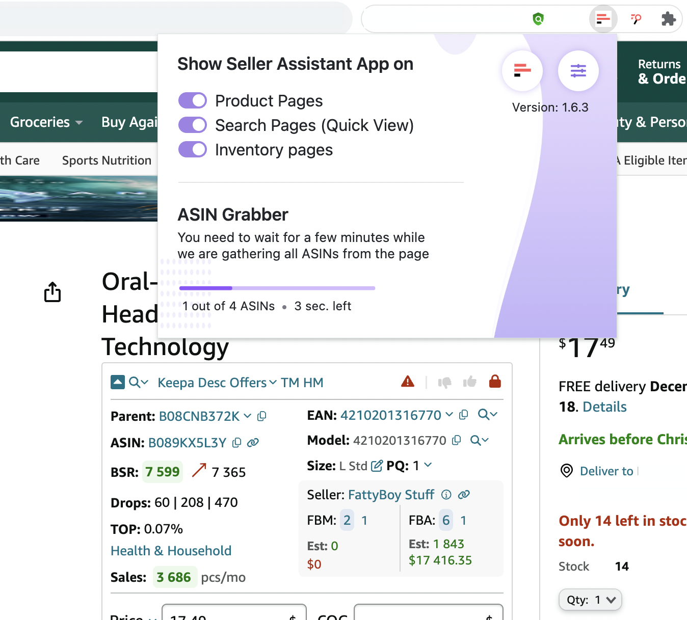 ASIN Grabber with Progress Bar on the Product Page
