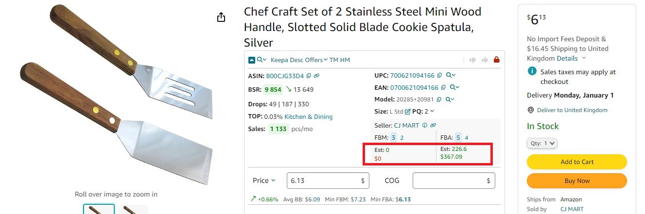 Seller Assistant shows your estimated product sales 