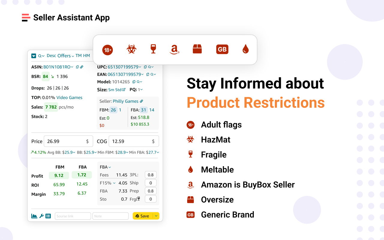 Product sourcing flags from Seller Assistant App