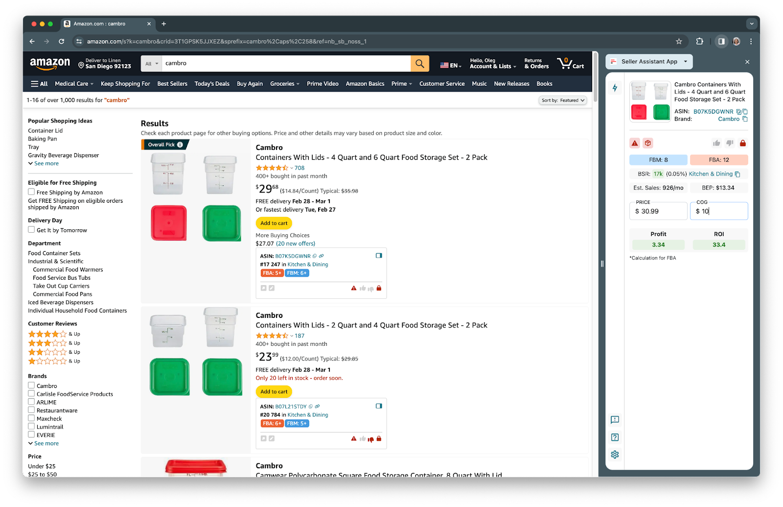 Seller Assistant's Side Panel View