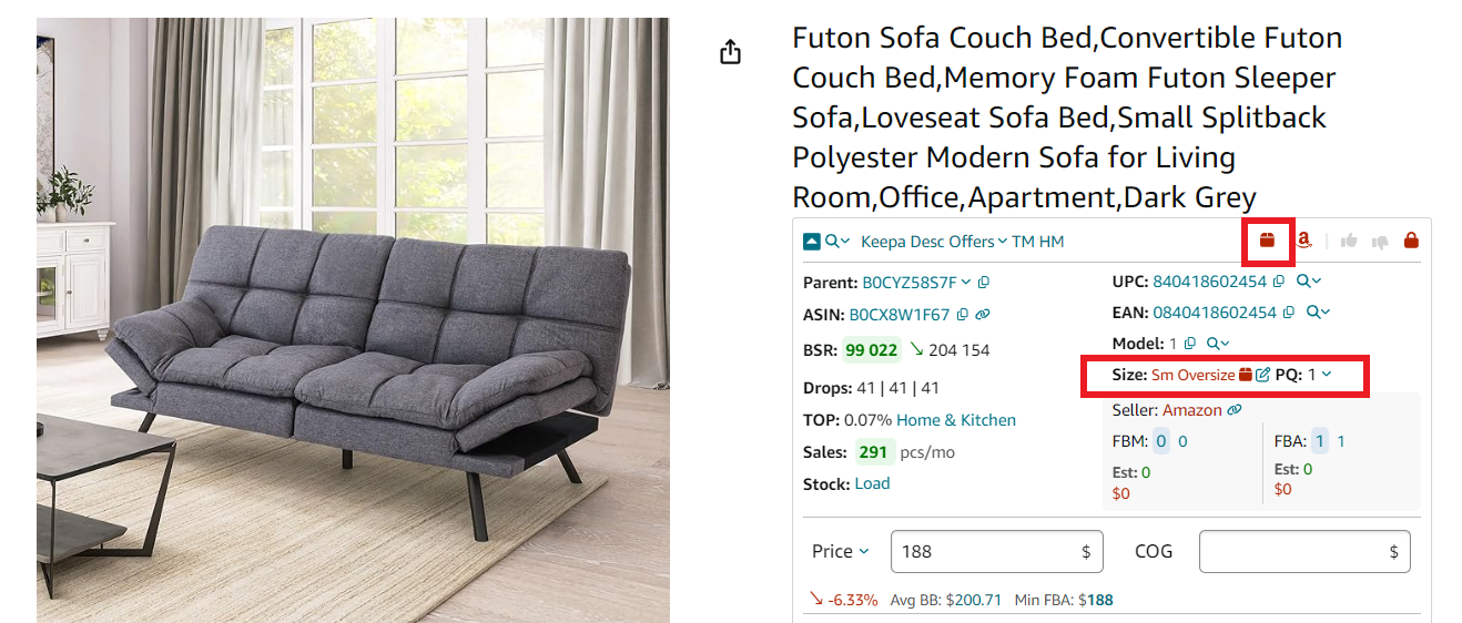 Seller Assistant shows the Red Box icon on your Amazon product or search pages, or in the Side Panel View, if the product is large bulky, or extra-large.