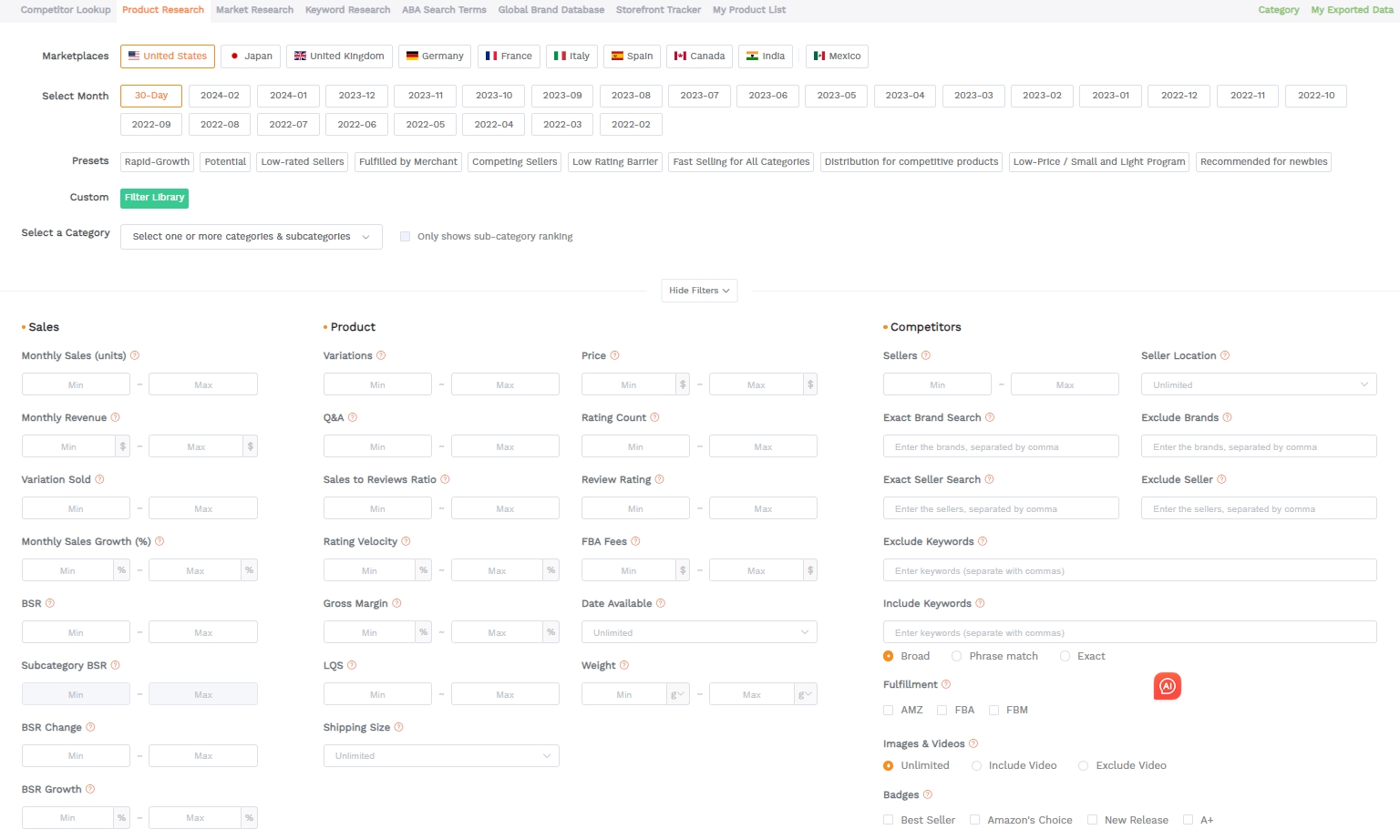 SellerSprite's Product Research