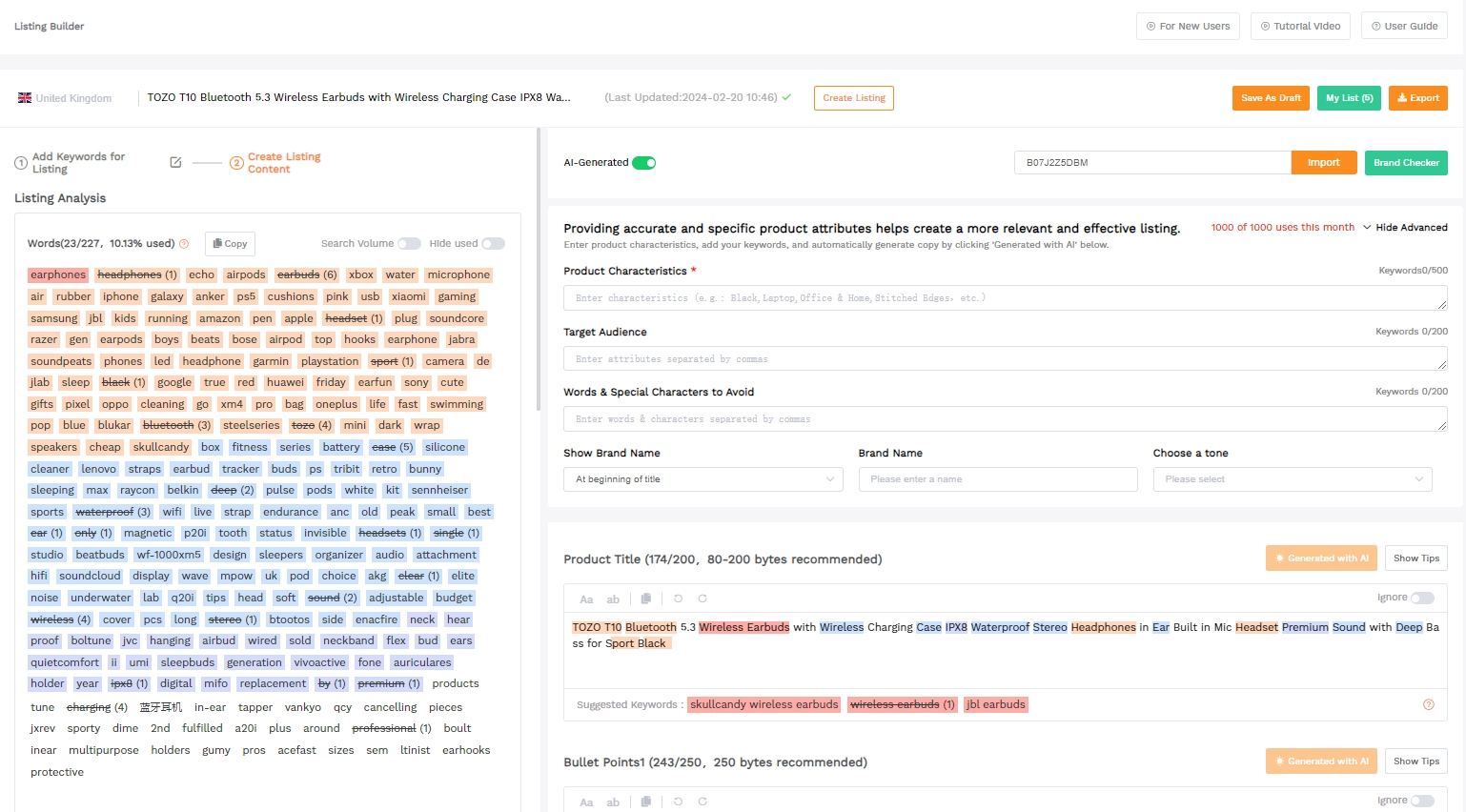 SellerSprite's Listing Builder