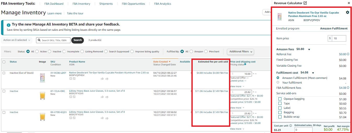 Inline revenue calculator