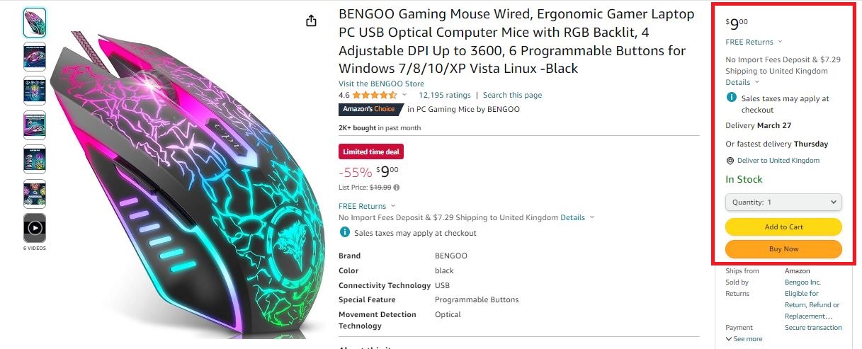 Amazon Buy Box (Featured Offer) example