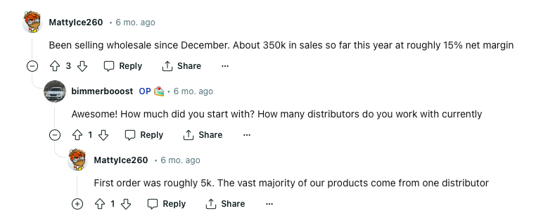 starting with a $5,000 investment and reaching $350,000 in sales within a year