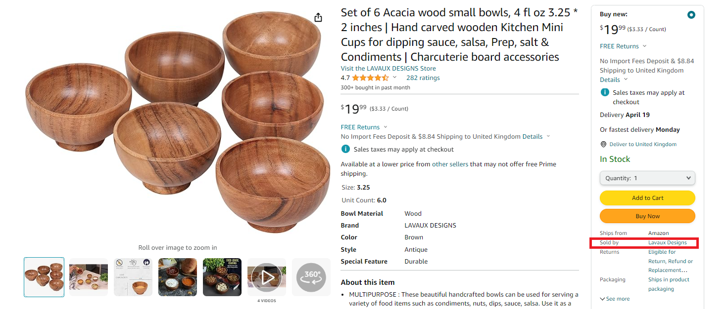 Scroll down to the "Sold by" section on the product page