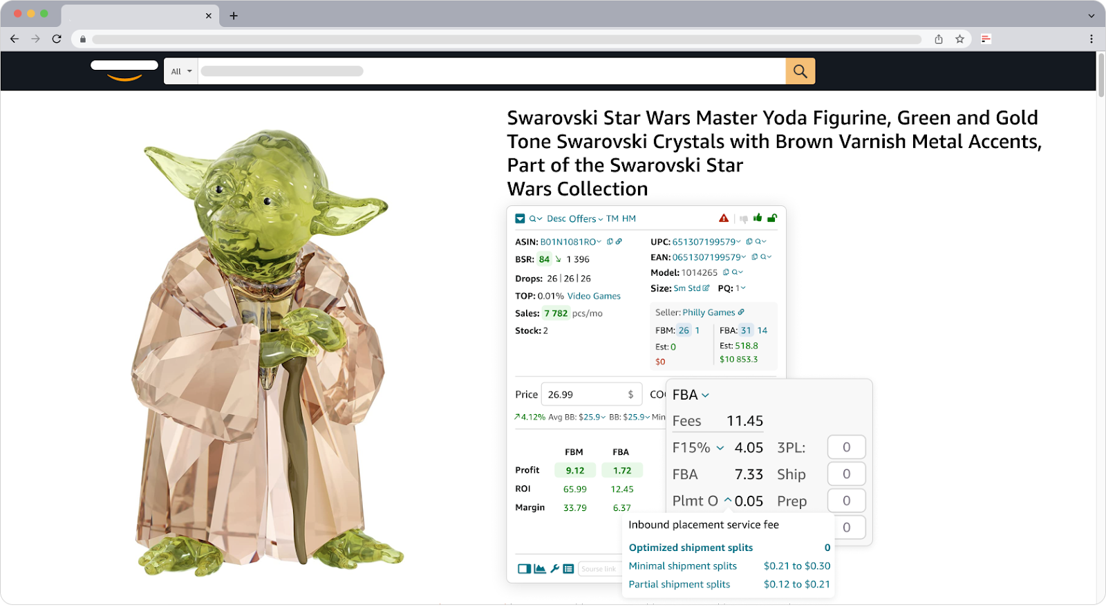 Amazon inbound placement service fees in Seller Assistant's FBM&FBA calculator