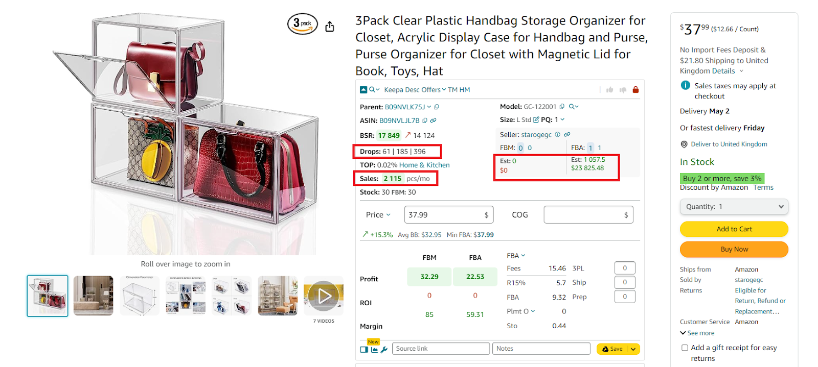 Seller Assistant shows 3 figures related to potential product sales