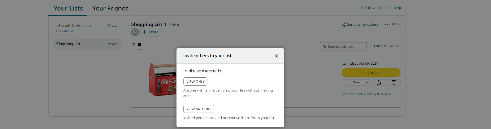 Decide whether you want your collaborators only to view your list or also have the ability to edit it