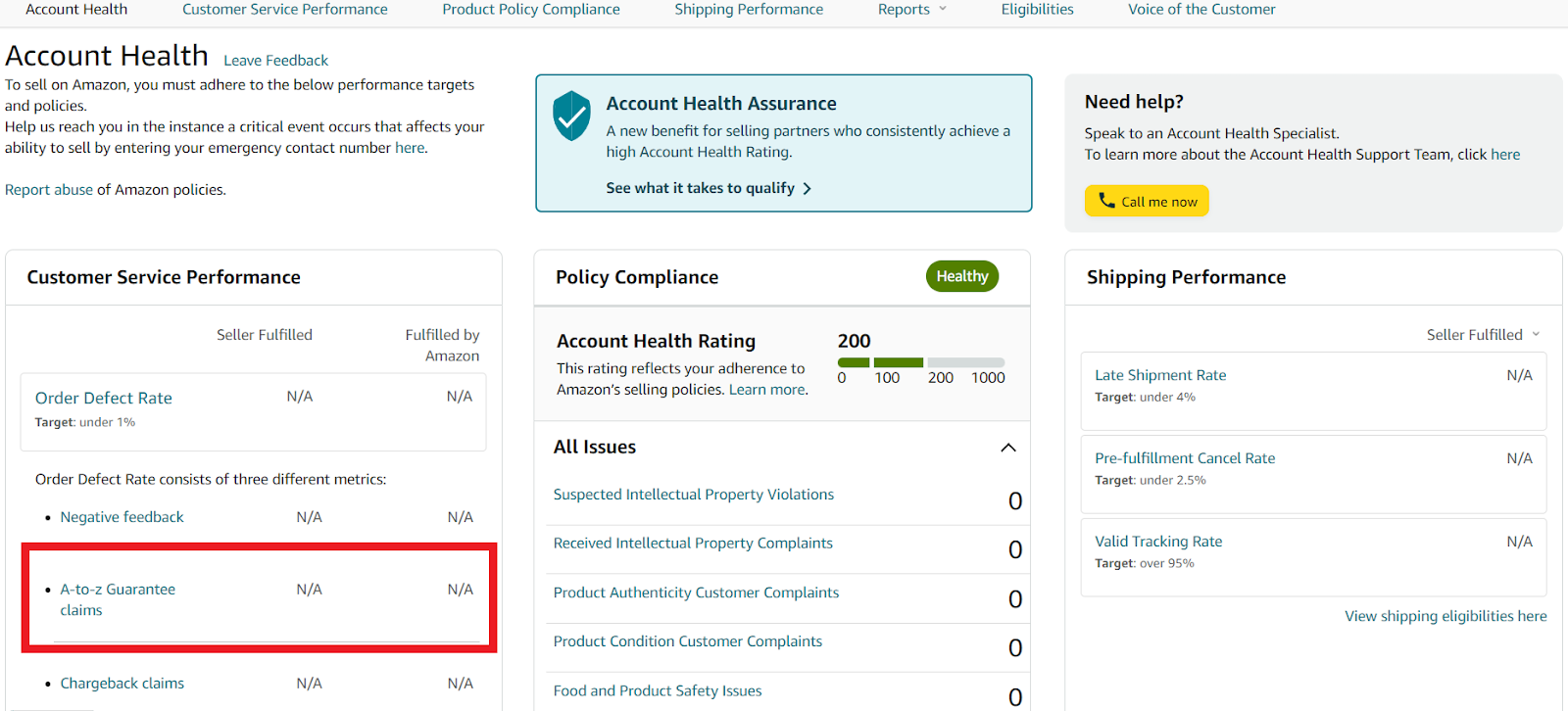 You can proactively monitor your A-to-z claims on your Account Health Dashboard