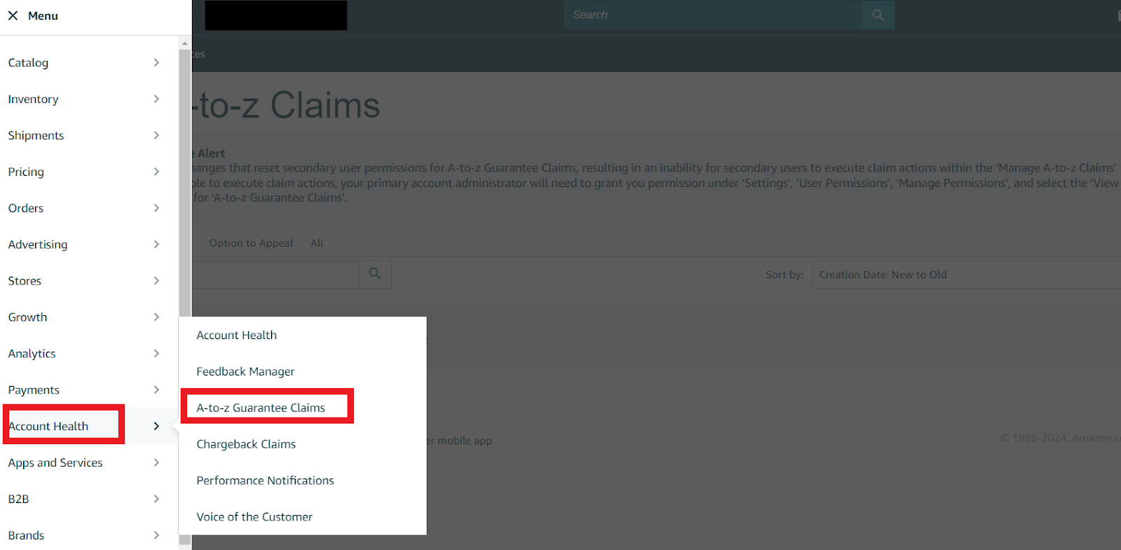 Go to the Account Health Dashboard in Seller Central and select A-to-z Guarantee Claims
