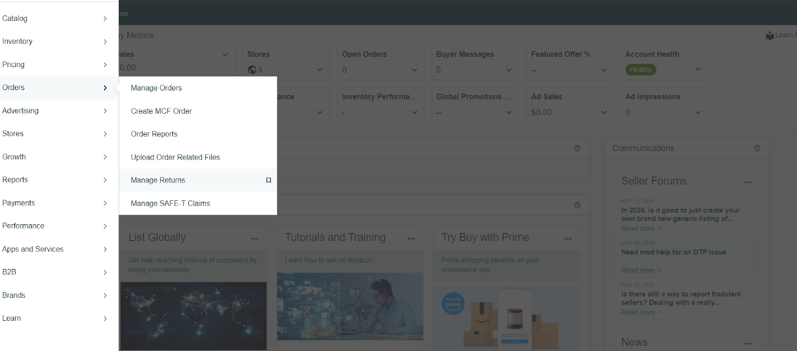 To process a return request, in your Seller Central, go to Orders /> Manage Returns 