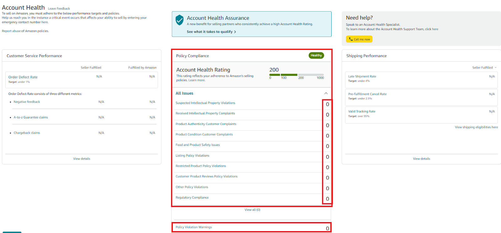 If you see zeros against all violation categories in the Account Health Dashboard's Product Policy Compliance section, you have no violations
