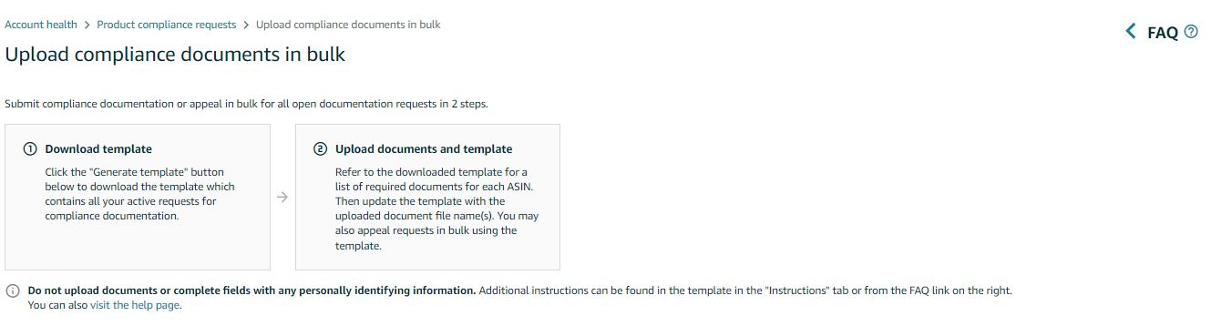 If you need to upload multiple documents for different products, download a template from Amazon and add the documents.