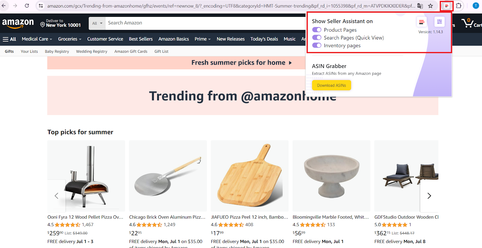 You can choose where Seller Assistant Extension appears, or use all options