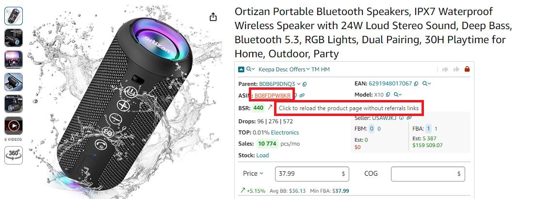 You can quickly remove the referral part of the link by clicking the ASIN in Seller Assistant Extension