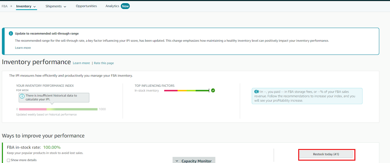 The Inventory Performance dashboard alerts you about the items where the days of supply are less than the restock lead time