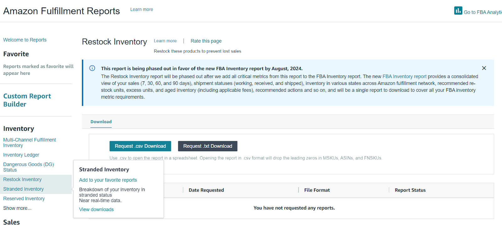 You can also see stranded inventory in the FBA Inventory report.