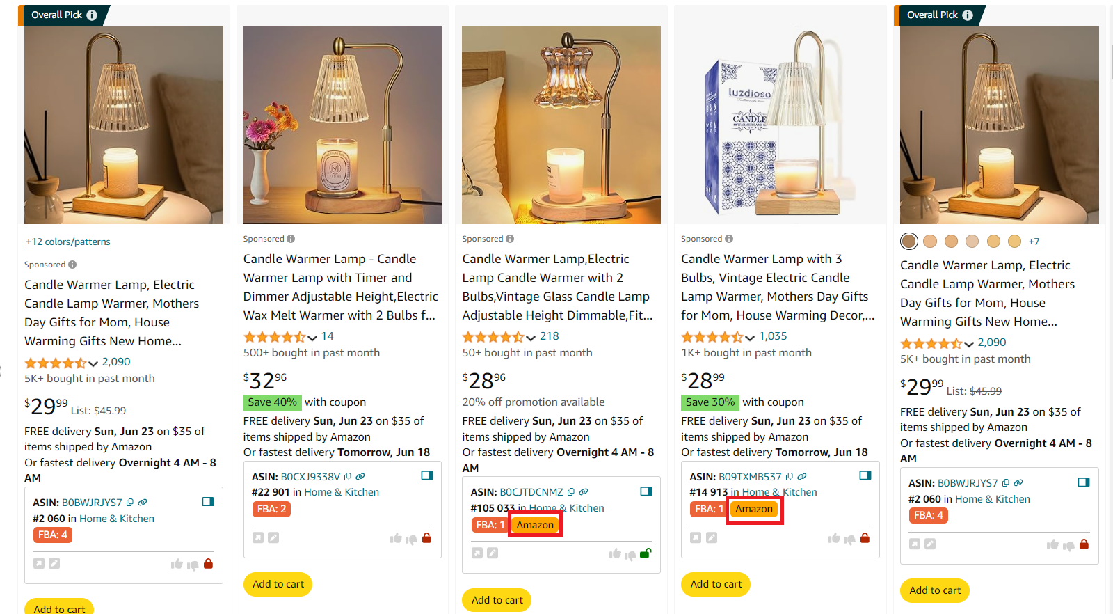 Seller Assistant’s Quick View shows an orange Amazon sign if a product is sold by Amazon