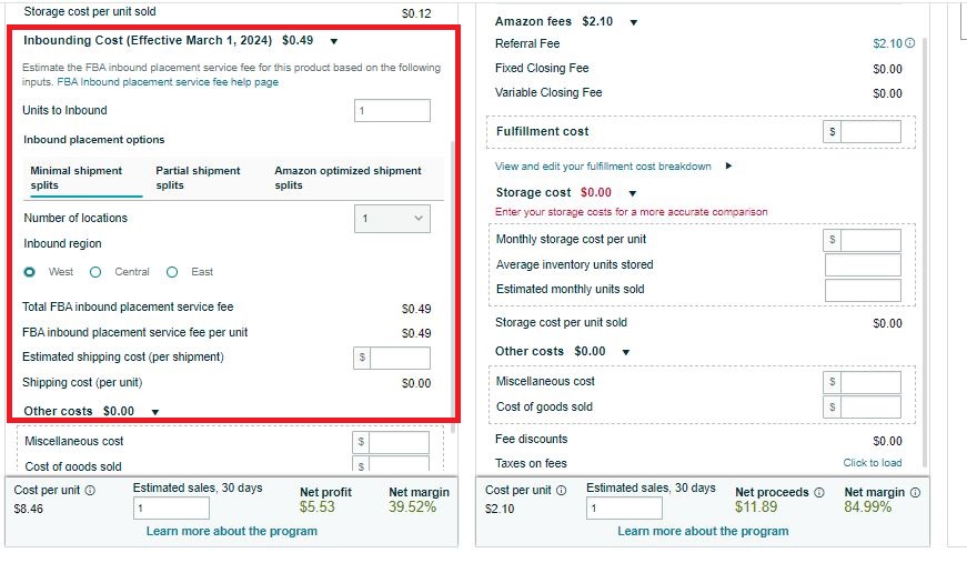 Amazon added the possibility to calculate the inbound placement service fee optionsto the Revenue Calculator