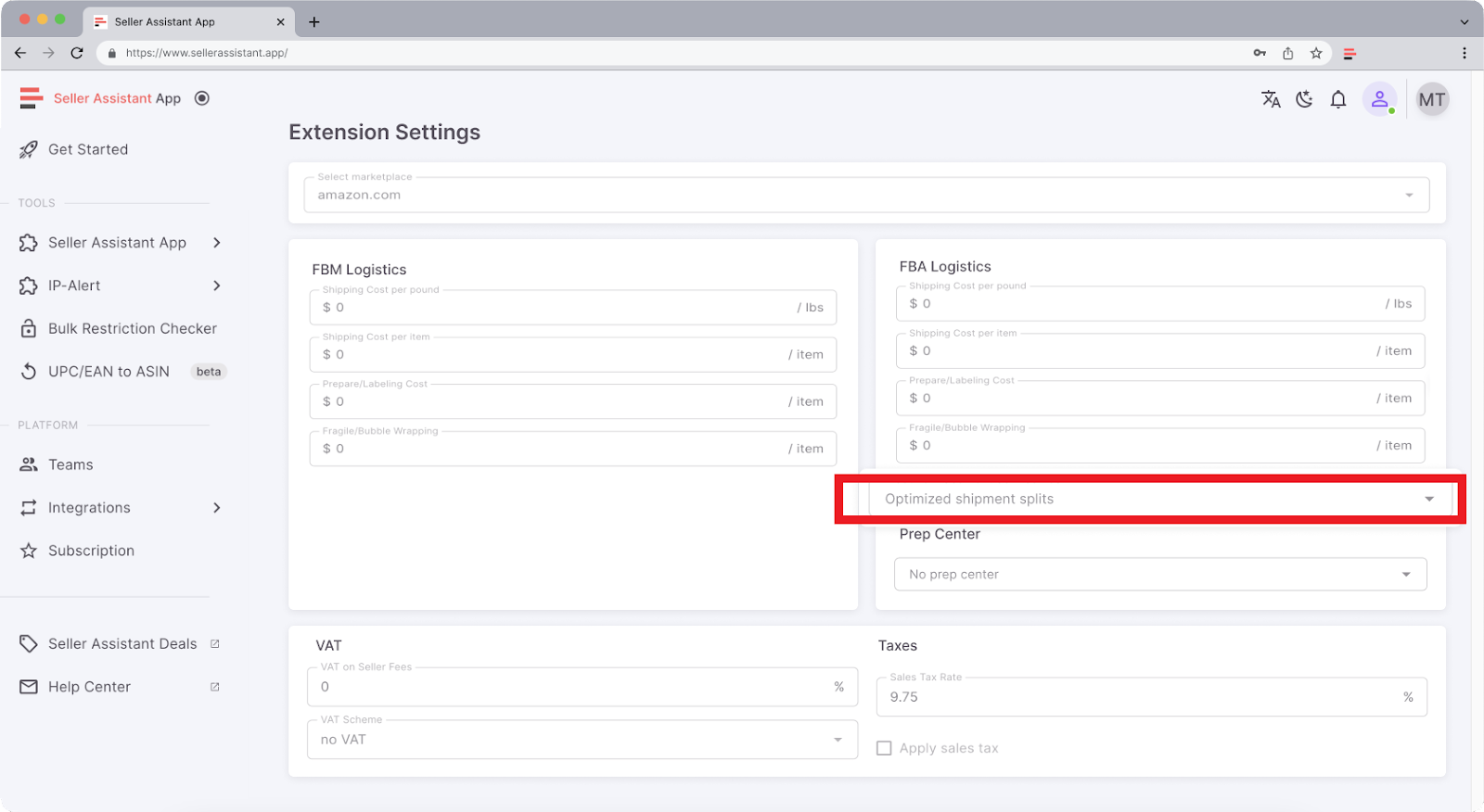 You can configure the type of the inbound placement service fee: minimal, partial, or Amazon-optimized shipment split in your personal account