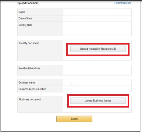 Los vendedores comerciales deben adjuntar una copia del DNI de residente y de la licencia comercial