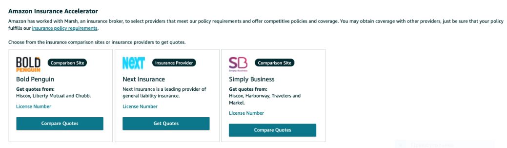 Página del programa Amazon Insurance Accelerator