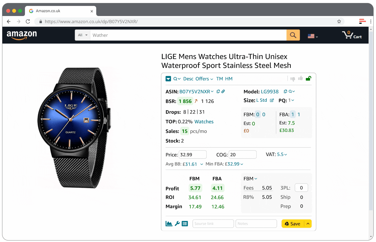 Seller Assistant’s FBM&FBA calculator