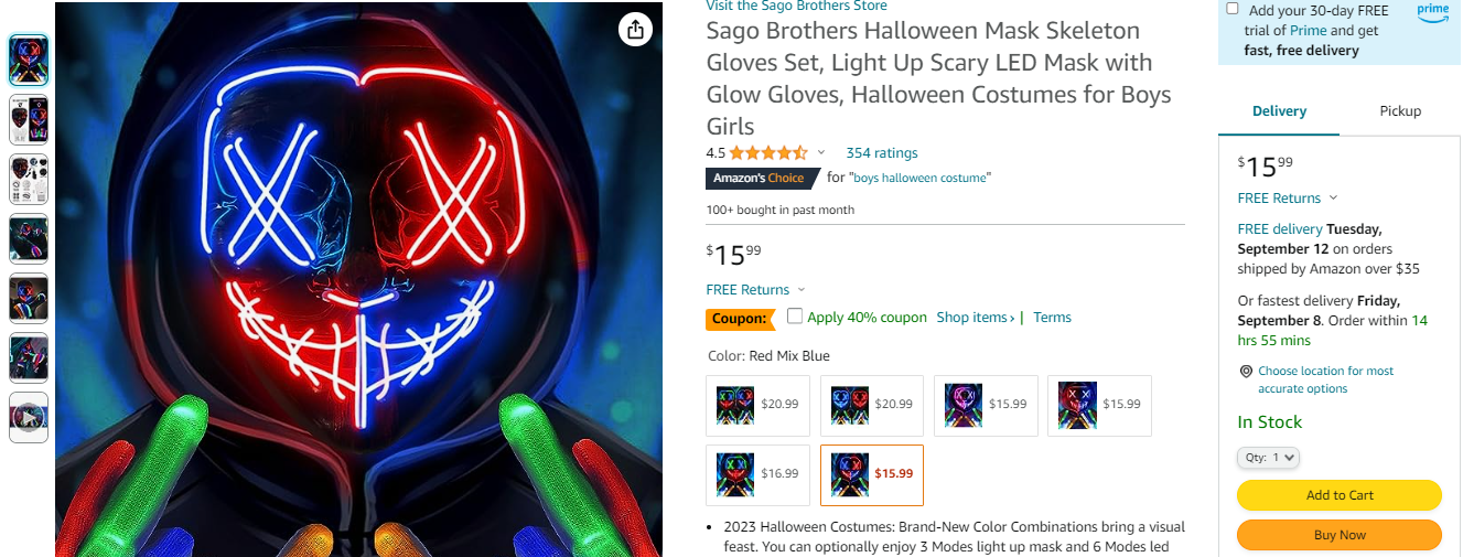 Disfraz de Halloween a la venta en Amazon