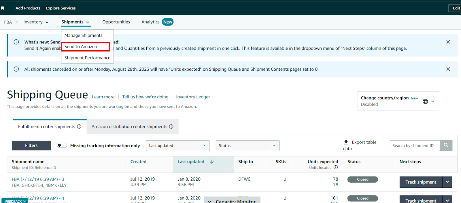 In your Seller Central side menu, navigate to Inventory /> Shipments > Send to Amazon.