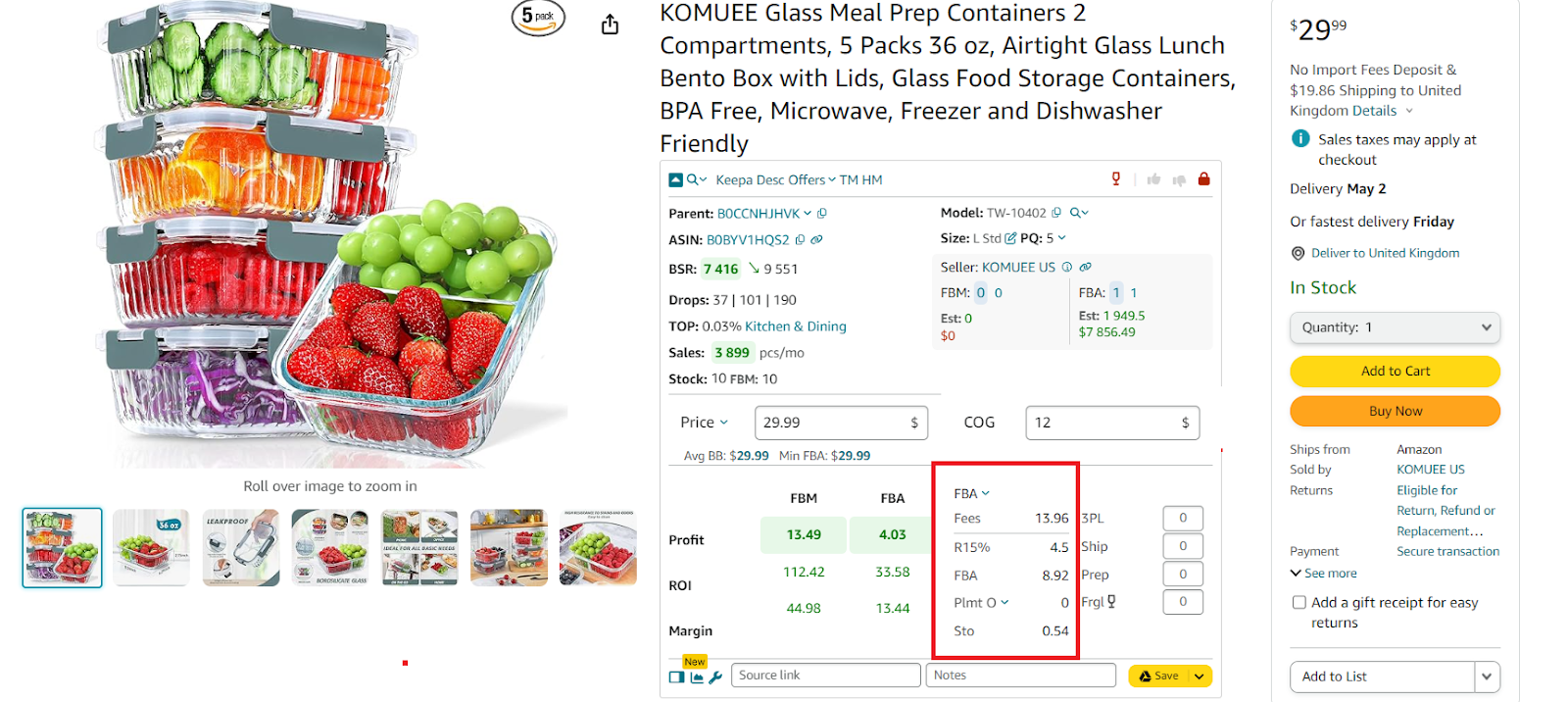 Select the fulfillment method (FBA or FBM) to calculate all applicable Amazon fees