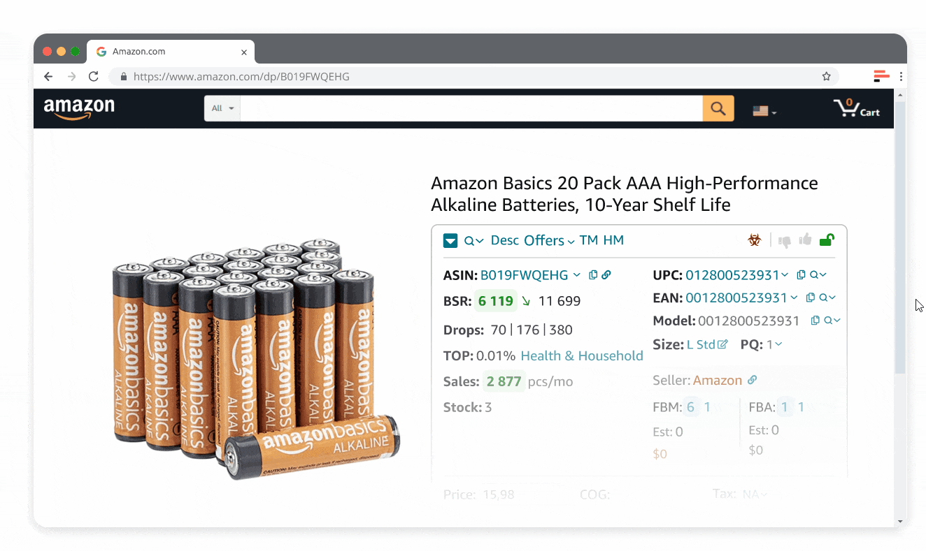 Seller Assistant bir ürün tehlikeli mal kategorisine aitse bir tehlikeli madde simgesi gösterir