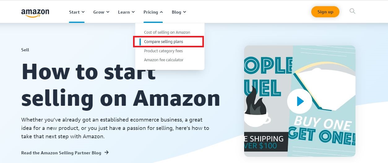 "Start página de acceso "Vender con Amazon