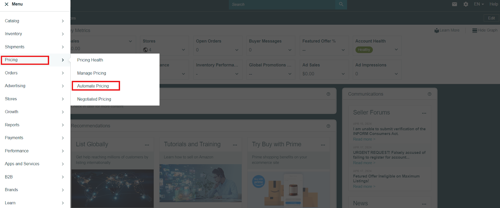 In your Seller Central menu, go to Pricing /> Automate Pricing