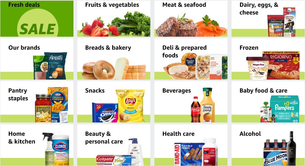 Categorías vendibles en Amazon Fresh